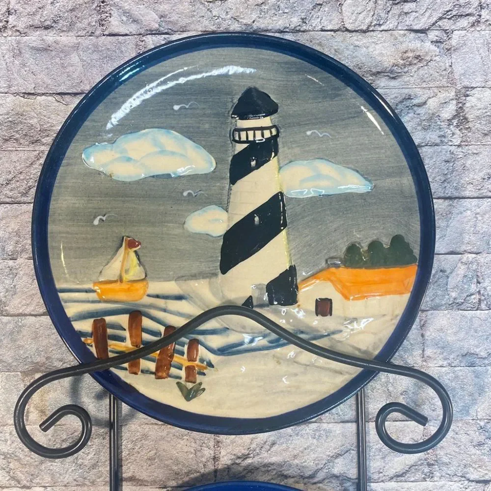 Lighthouse Wall Accents Coastal Beach Decor 5 Piece Set 4 Plate Design